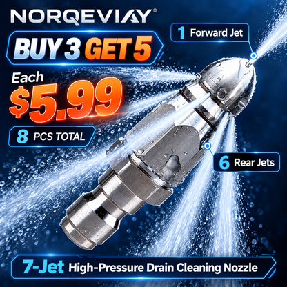🚿 7-Jet High-Pressure Drain Cleaning Nozzle – 1 Forward + 6 Rear Jets