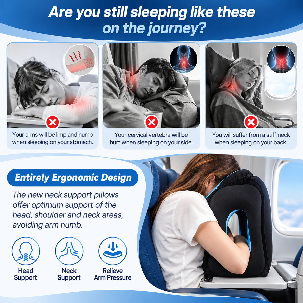 ✈️ 50% OFF! 💨 Inflatable Travel Pillow | 360° Support – Soft Flocking, Quick Inflate, Compact