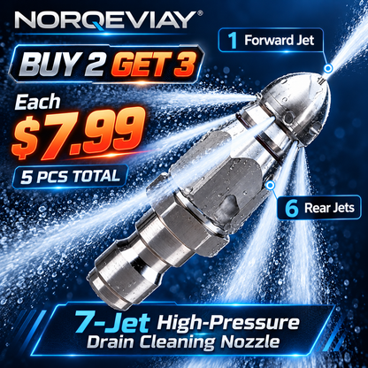 🚿 7-Jet High-Pressure Drain Cleaning Nozzle – 1 Forward + 6 Rear Jets
