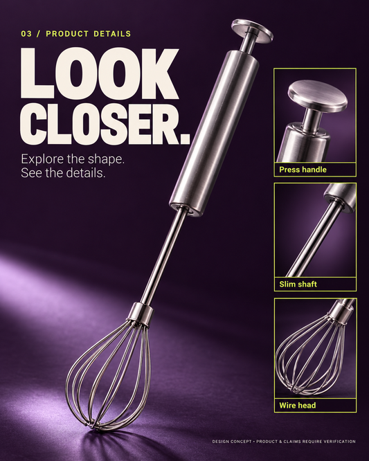 Stainless Steel Hand-Push Rotary Whisk Food-Grade Rust-Resistant Kitchen Utensil
