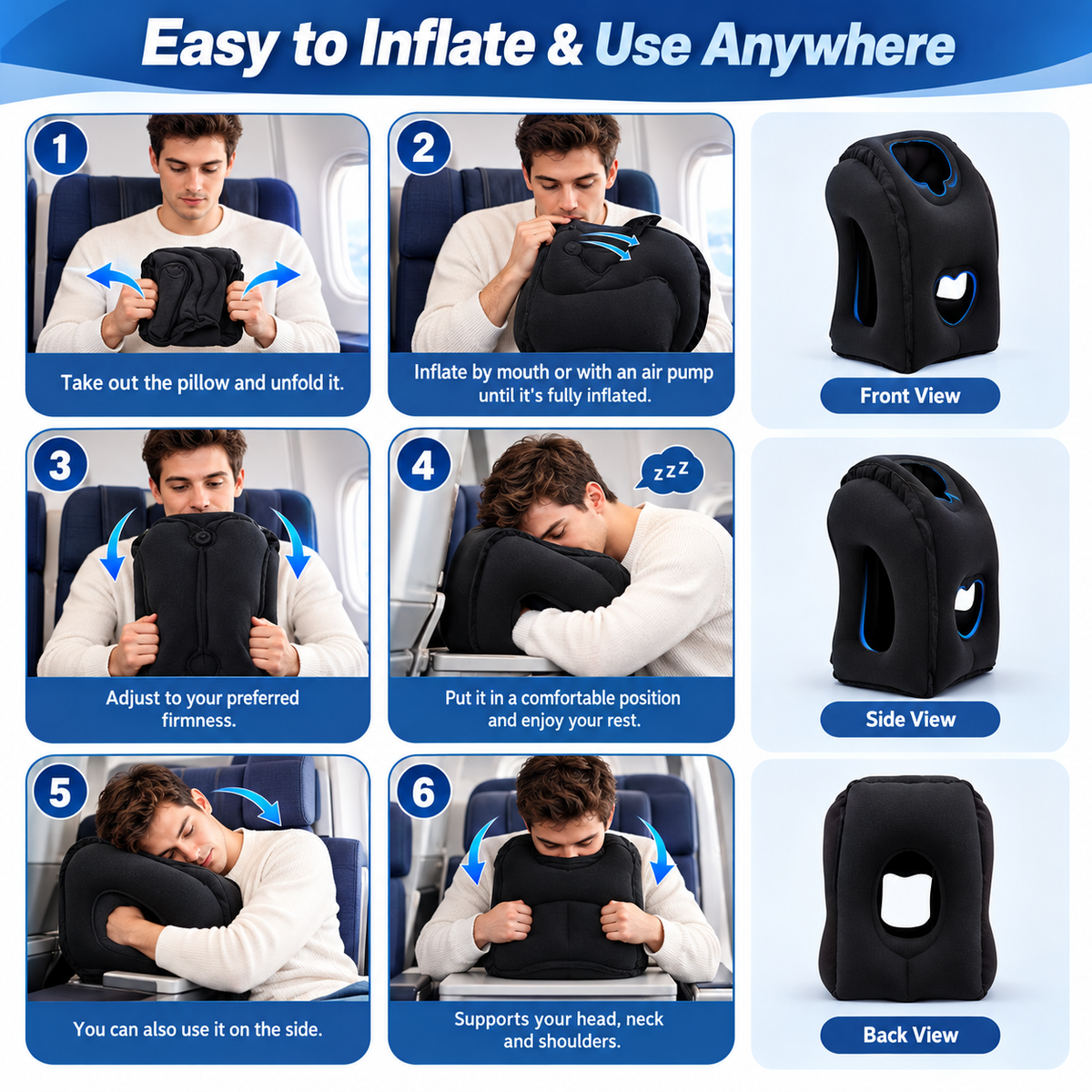 ✈️ 50% OFF! 💨 Inflatable Travel Pillow | 360° Support – Soft Flocking, Quick Inflate, Compact