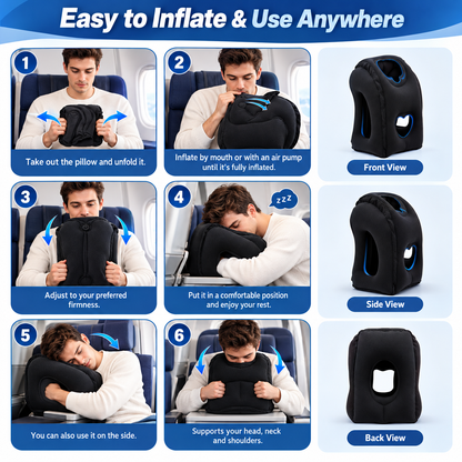 ✈️ 50% OFF! 💨 Inflatable Travel Pillow | 360° Support – Soft Flocking, Quick Inflate, Compact