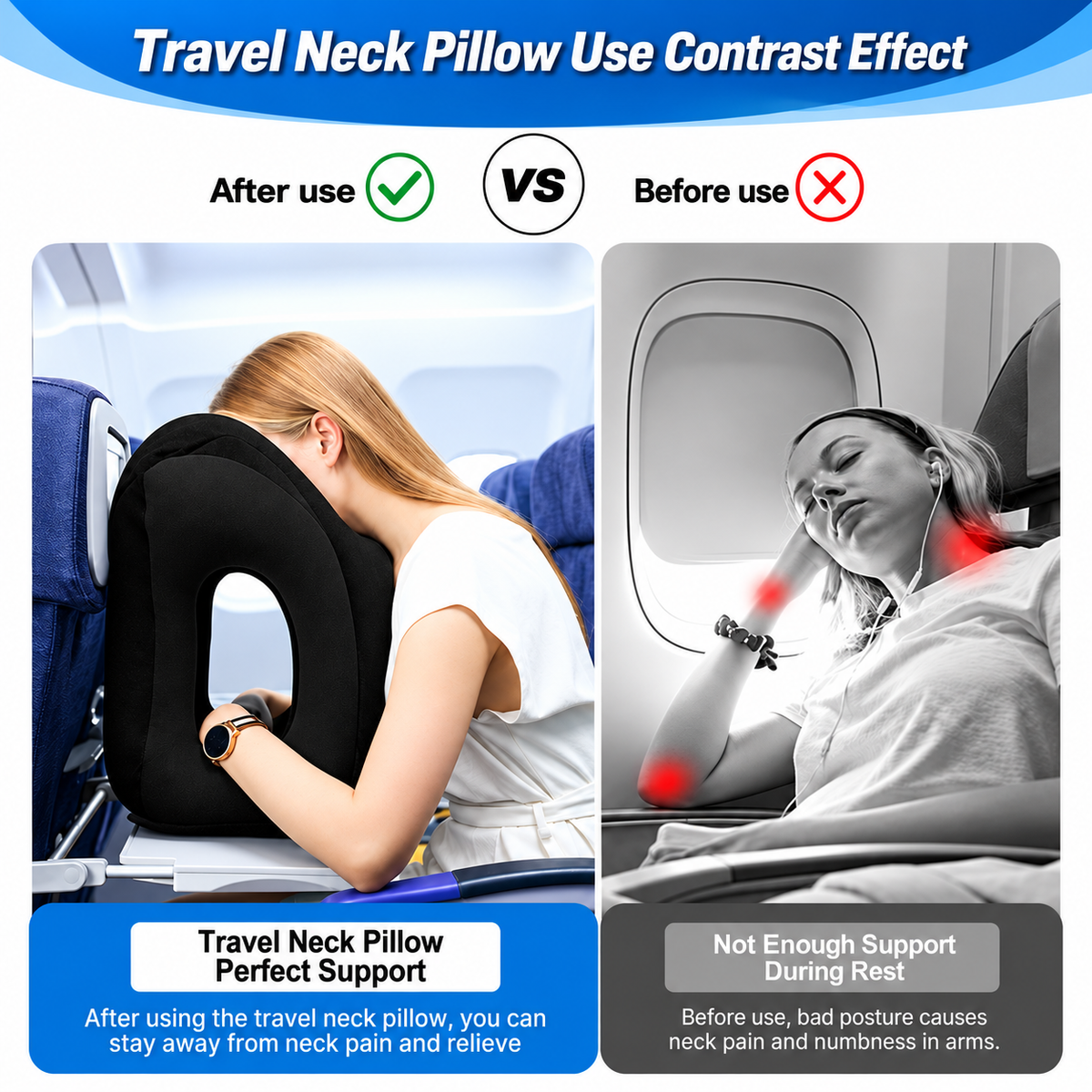 ✈️ 50% OFF! 💨 Inflatable Travel Pillow | 360° Support – Soft Flocking, Quick Inflate, Compact